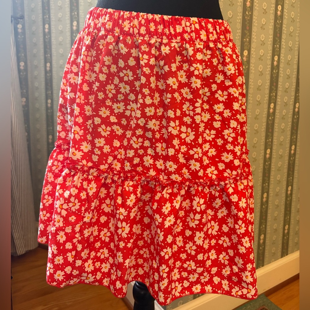 Red Tiered Mini Skirt